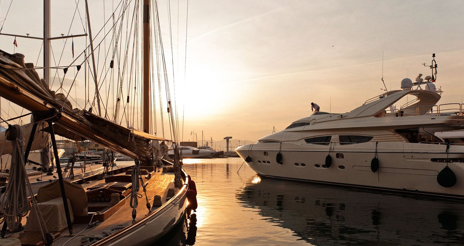 Yacht and Boat at sunset